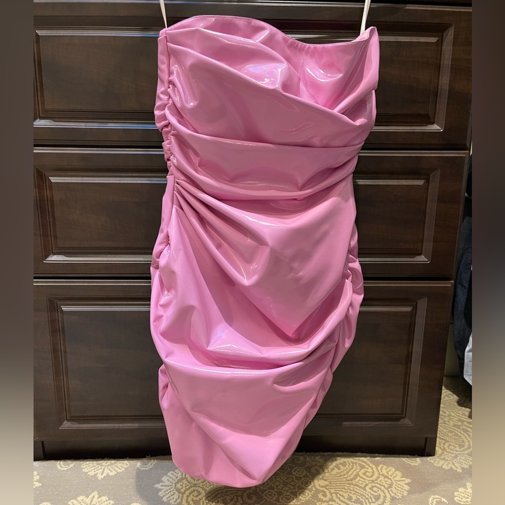 Alex Perry Ruched Harris Pink Vinyl Mini Dress Sz AU 10 / US 6